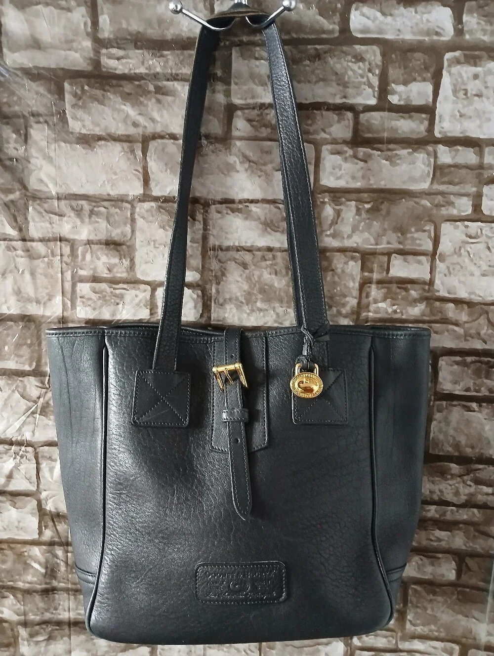 Dooney & Bourke Black Leather Tote with Gold Charm